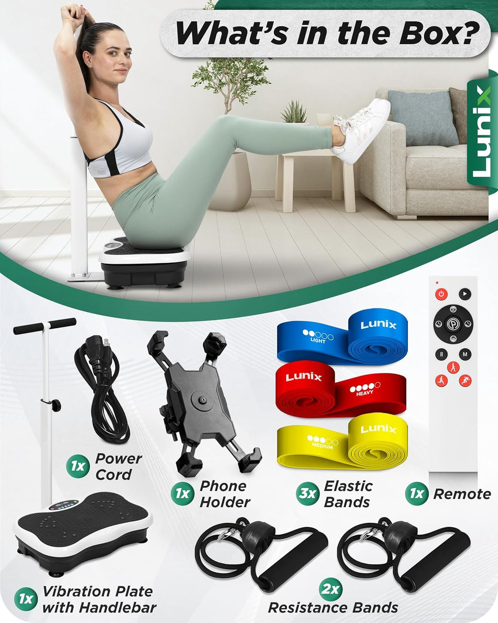 Lunix LX18 Vibration Plate Exercise Machine with Handles & Magnetic Acupoints, Power Platform for Lymphatic Drainage, Full Body Workout Home Fitness Equipment with Phone Holder