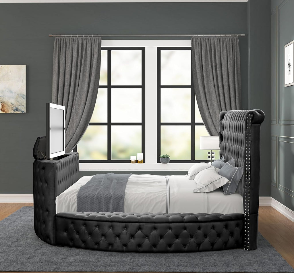 Crystal Tufted King 5 Pc Vanity Bedroom Set Made with Wood in Black