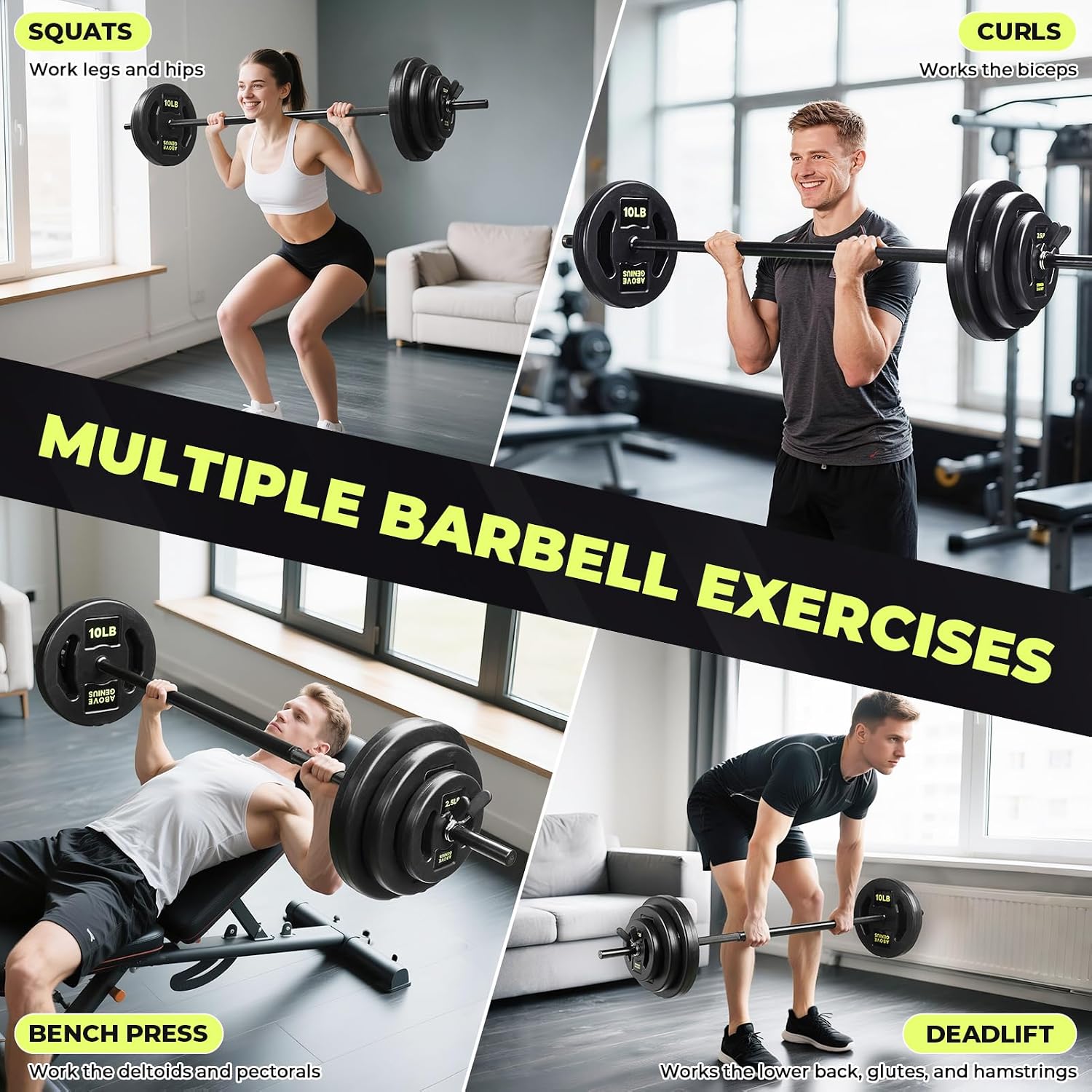 AboveGenius Barbell Weight Set, 45 LB Adjustable Free Weights Bar Set for Home Gym Strength Training, Full Body Workout, Muscle Building, Home Fitness Weight Lifting Equipment