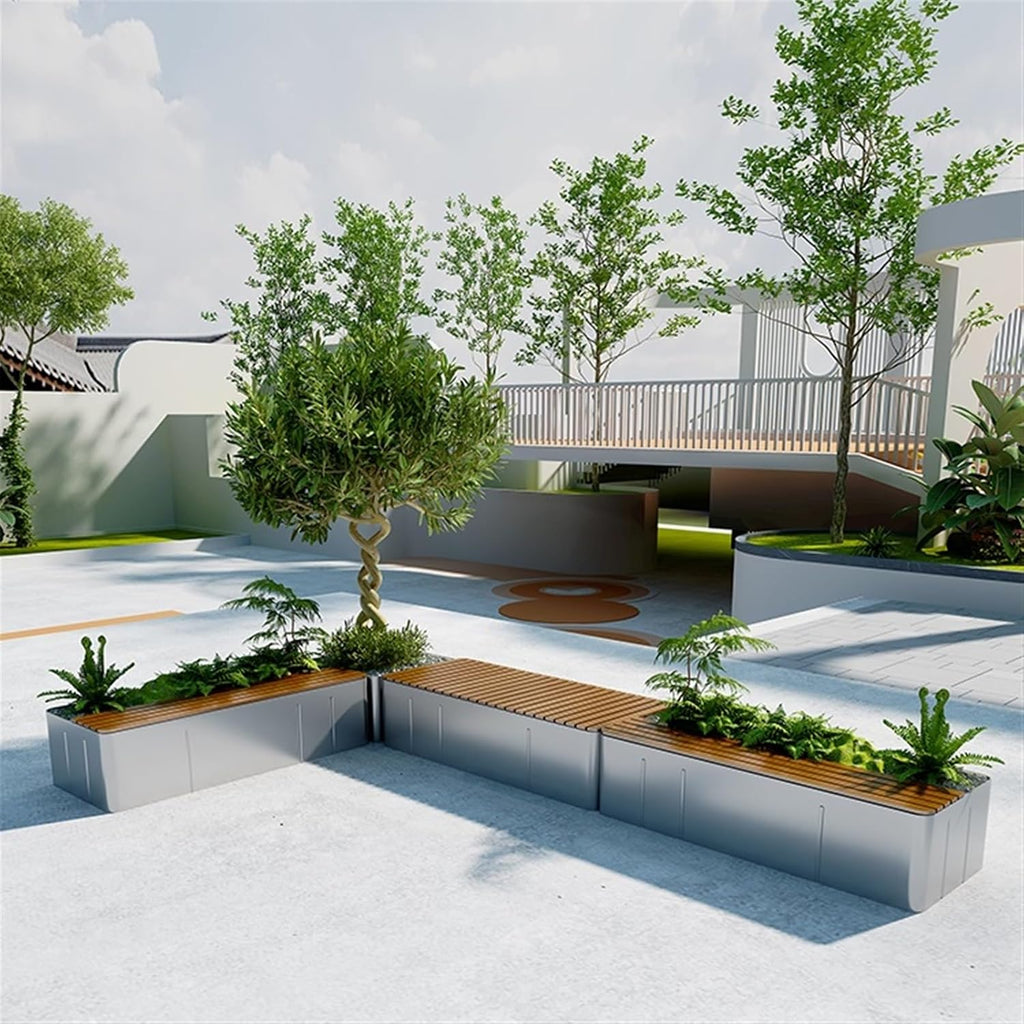 Bench with Planter Box, Outdoor Garden Planter Bench Galvanized Sheet Planter Box for Porch, Patio, Garden and Backyard Garden Bench