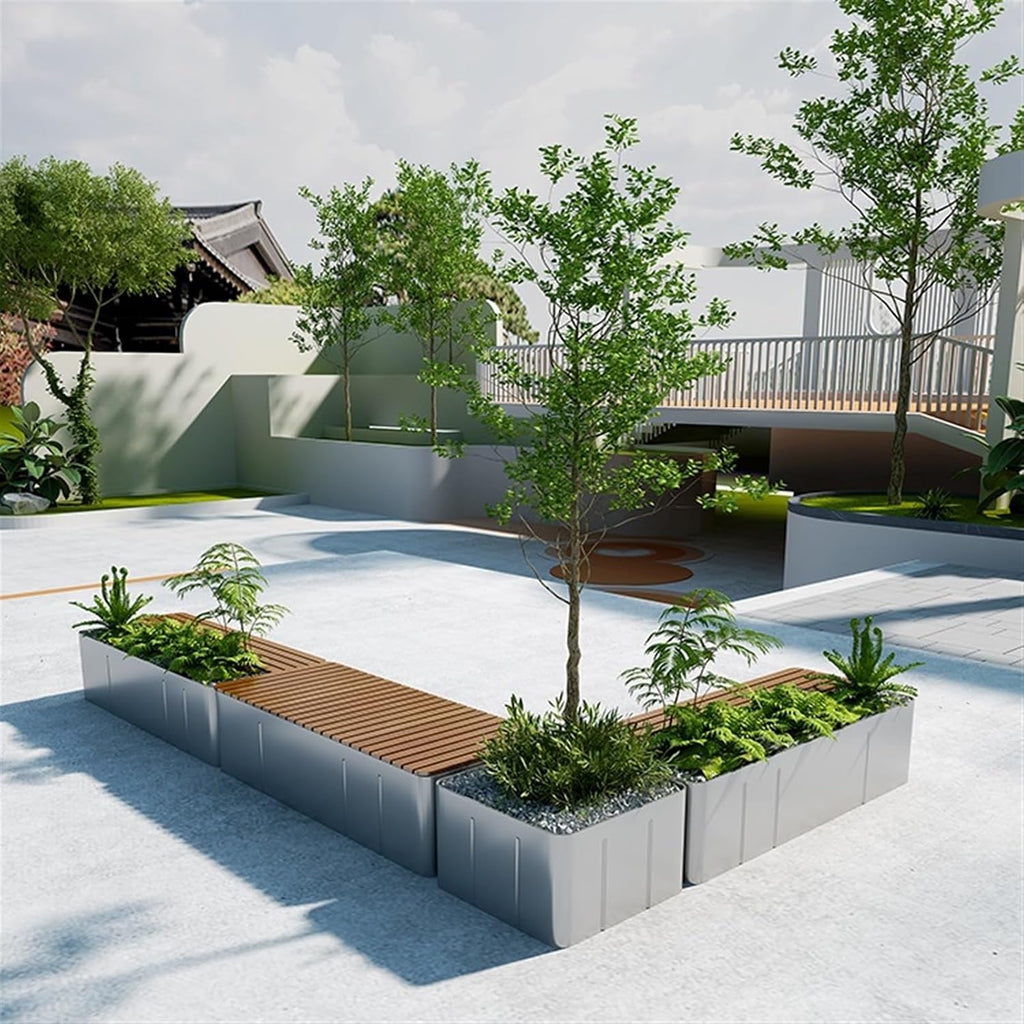Bench with Planter Box, Outdoor Garden Planter Bench Galvanized Sheet Planter Box for Porch, Patio, Garden and Backyard Garden Bench