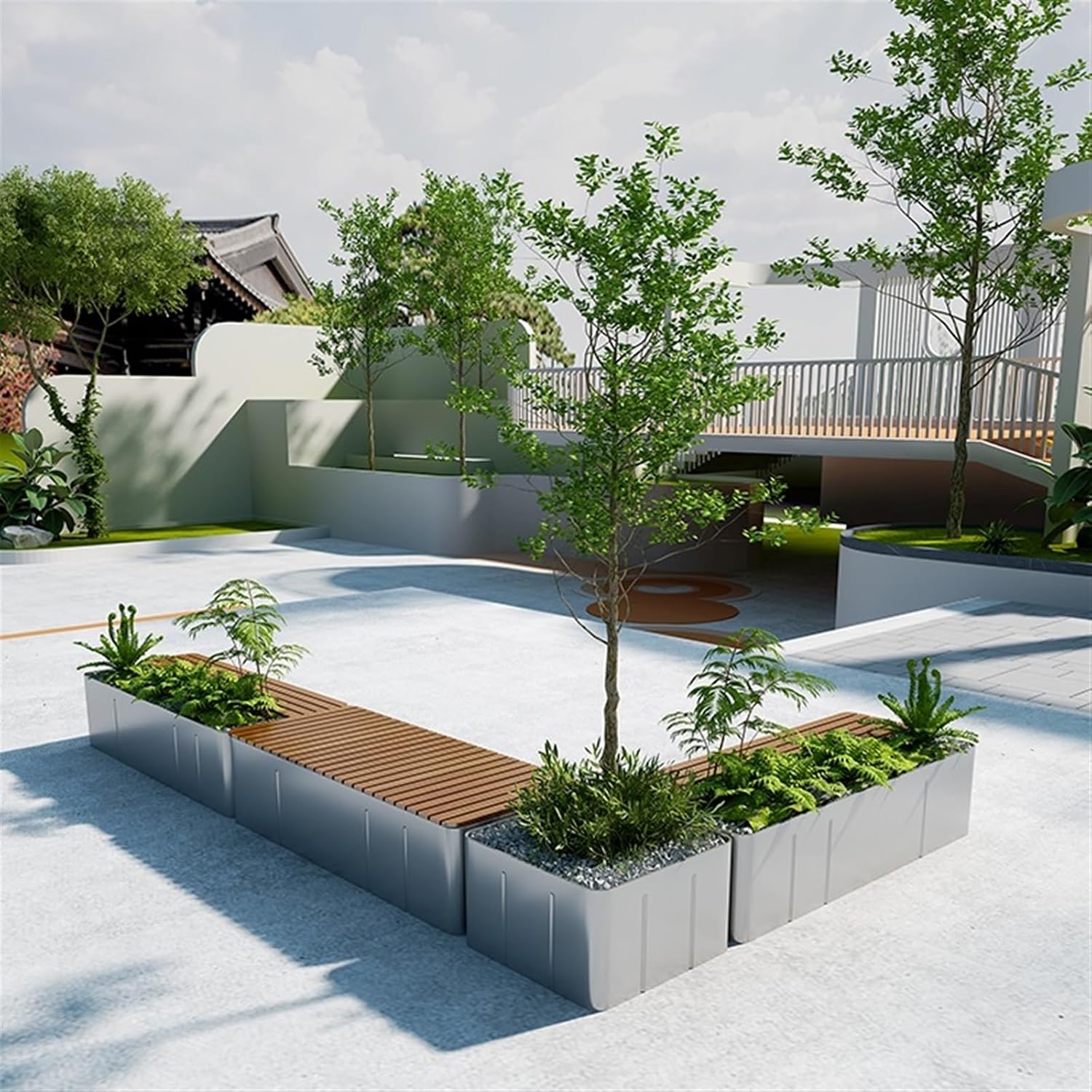 Bench with Planter Box, Outdoor Garden Planter Bench Galvanized Sheet Planter Box for Porch, Patio, Garden and Backyard Garden Bench