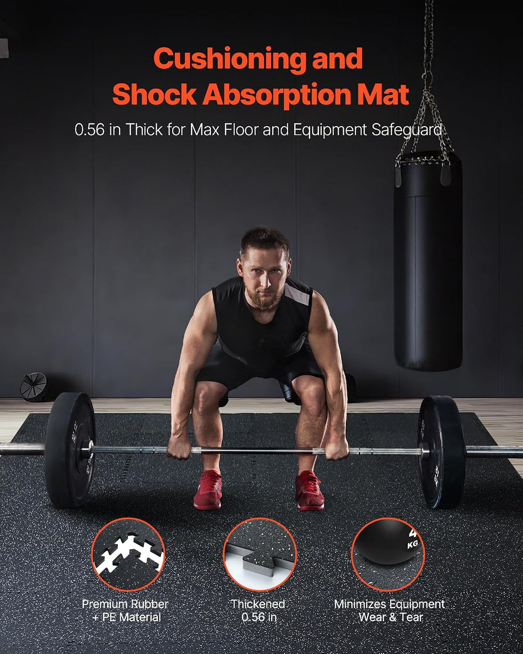 VEVOR 0.56In 100sq.ft 25 Tiles Gym Flooring for Home Gym, Rubber Top with High Density EVA Foam, 25' x 25' Gym Floor Exercise Equipment Mats, Interlocking Gym Mats, Puzzle Workout Mats, Black & White