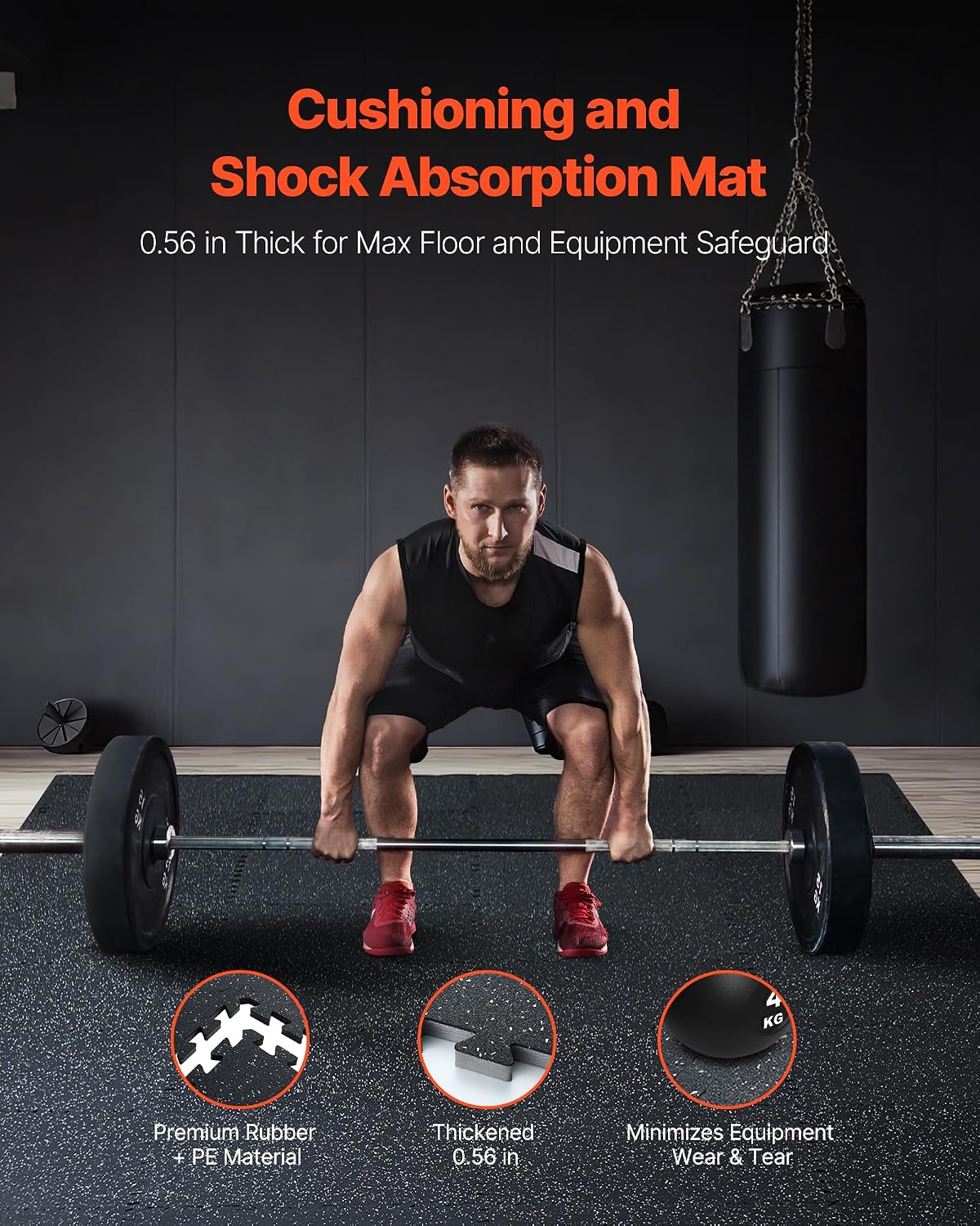 VEVOR 0.56In 100sq.ft 25 Tiles Gym Flooring for Home Gym, Rubber Top with High Density EVA Foam, 25' x 25' Gym Floor Exercise Equipment Mats, Interlocking Gym Mats, Puzzle Workout Mats, Black & White