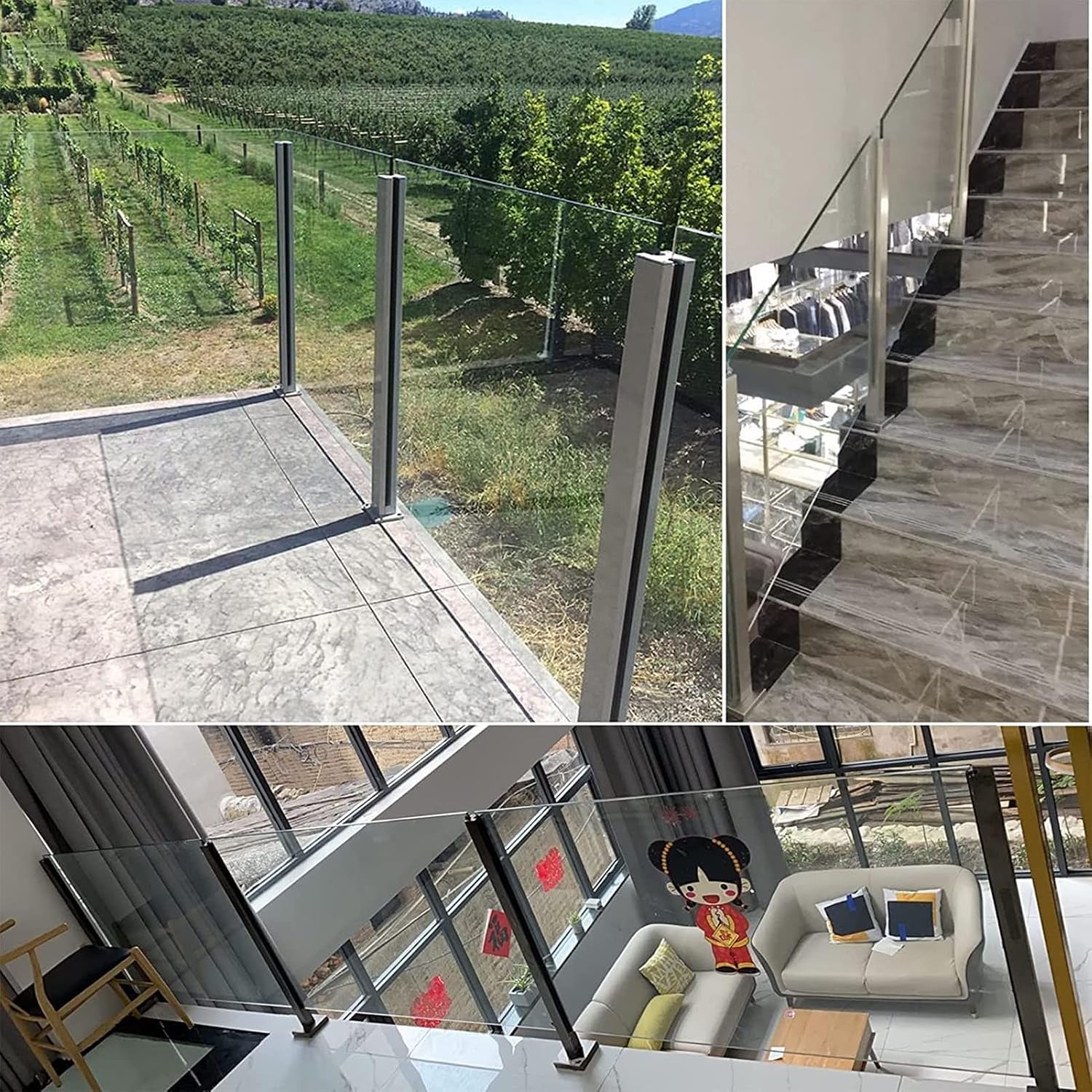 Silver Glass Balustrade Post End Middle Corner Post, 304 Stainless Steel Black Glass Railing Post with Spigot Slots & Sturdy Base for Steps, Balcony, Stairway, Deck, Patio Stairs(End Post,80cm/31.5in)