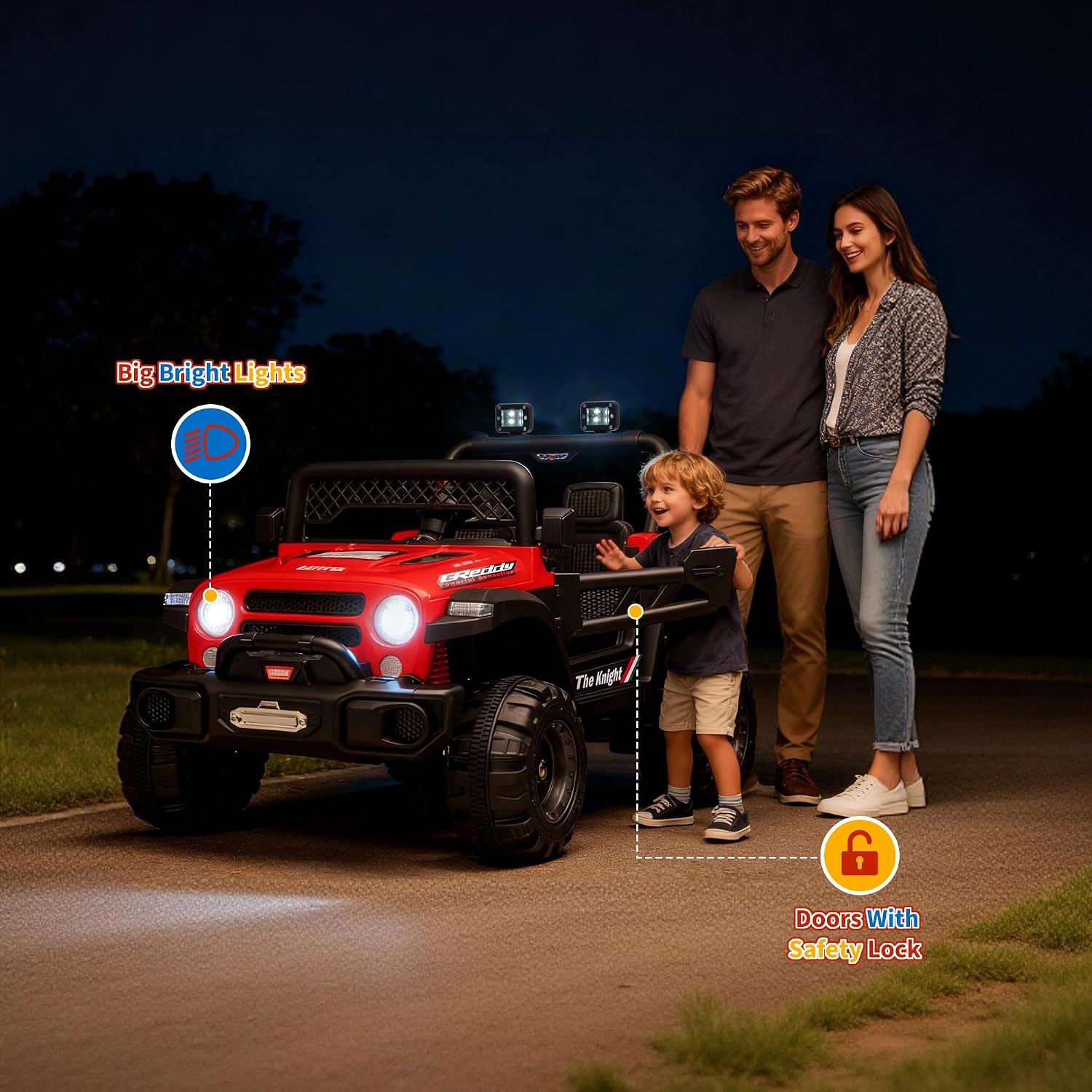 12V Ride on Truck，Kids Electric Car with Parent Remote Control| Features 3 Speeds Up to 6MPH, 2 * 550w Moto, Safty Belt，Spring Suspension, LED Lights, Music for Children Aged 2-8 Years(Red)