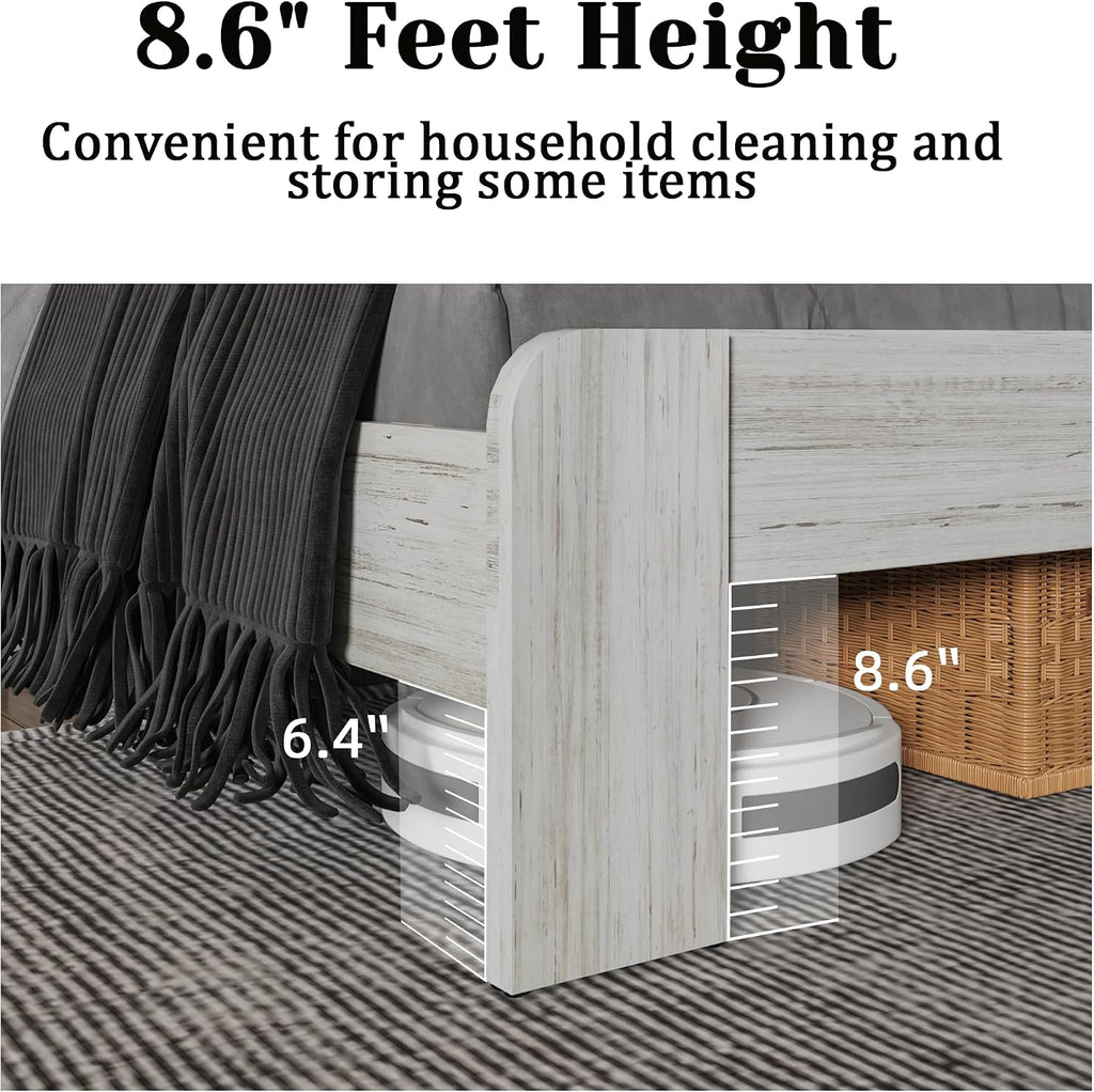 Queen Size Wooden Bed Frame with Headboard, Boho Platform Bedframe with Wood Slat Support, Sturdy and No Noise, Easy Assembly (Boho White, Queen)