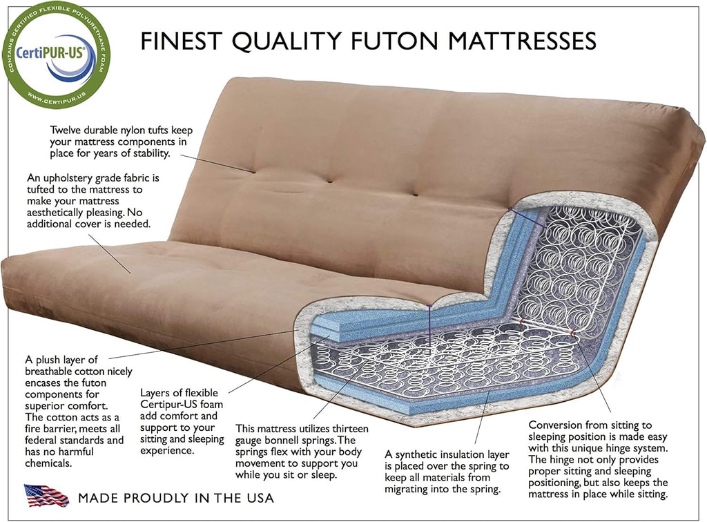 Kodiak Furniture Aspen Futon Set with Reclaim Mocha Finish, Linen Aqua Mattress, Full