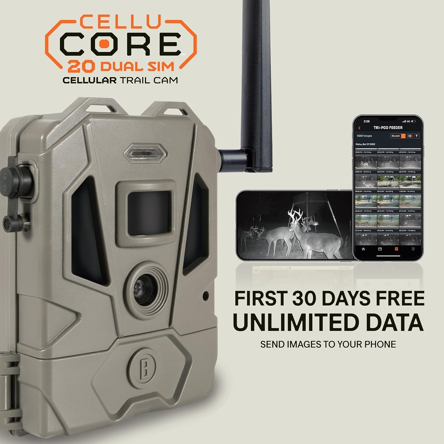 Bushnell CelluCORE 20 Dual-SIM Cellular Trail Camera - 20MP Image and 1080p HD Video, No Glow Infrared Night Vision, Wireless Connectivity with Dual SIM Card Support,Slate Green