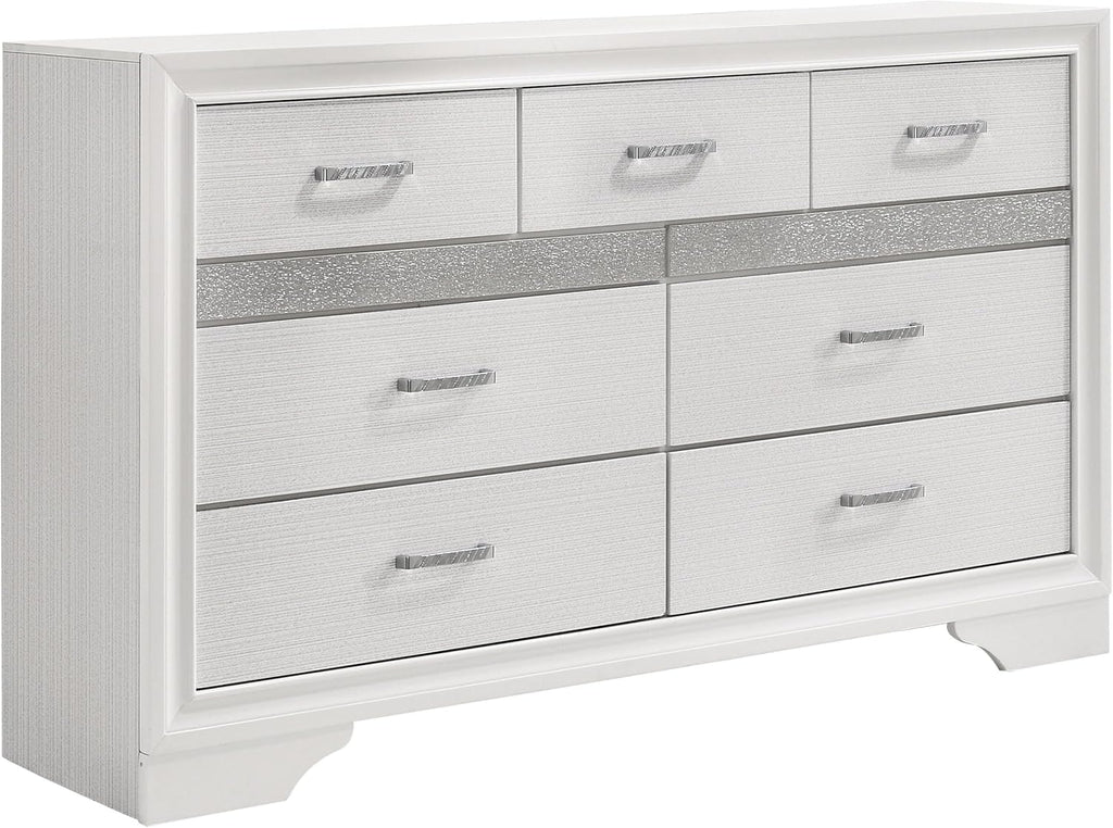 Coaster Home Furnishings Miranda Contemporary 5-Piece Bedroom Set Fabric Upholstered Full Size Panel Bed Frame 54-inch Headboard White 205110F-S5