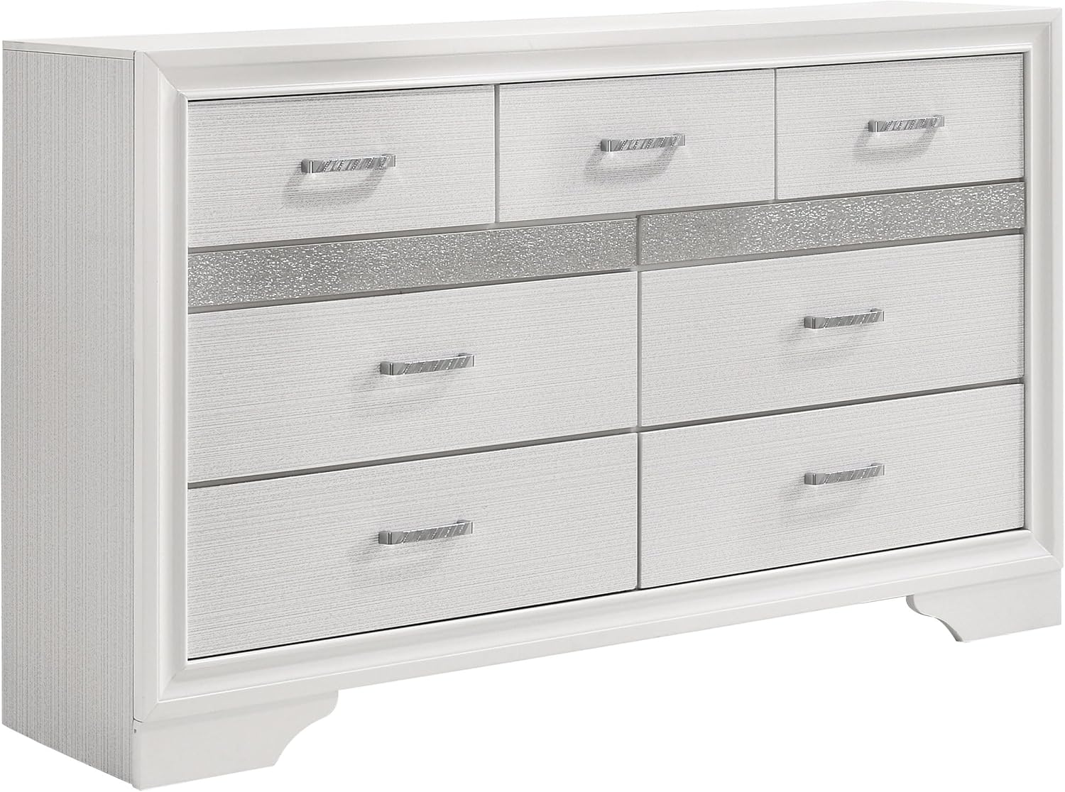 Coaster Home Furnishings Miranda Contemporary 5-Piece Bedroom Set Fabric Upholstered Full Size Panel Bed Frame 54-inch Headboard White 205110F-S5