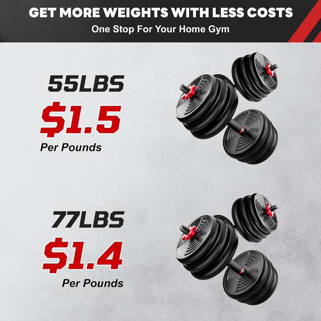 Adjustable Dumbbells, 55/77LBS Free Weight Set, 4 in 1 Dumbbell Set Used as Barbell, Kellebell, Push Up Stand, Fitness Exercise for Home Gym Suitable Men/Women