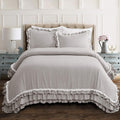 Lush Decor Ella Ruffle Lace Comforter, 3 Piece Set, Full/Queen, Light Gray - Cute Comforter - Queen Bedding Set - Gray Bedding Full Size - Coquette Decor - Ruffle Trim - Lace Trim