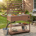 41.7'' Large Patio Rolling Kitchen Island,Solid Wood Kitchen Cart with Sink,Garden Potting Bench with Stainless Table Top,2 Movable Shelves and 1 Bottle Opener (Brown-RK)