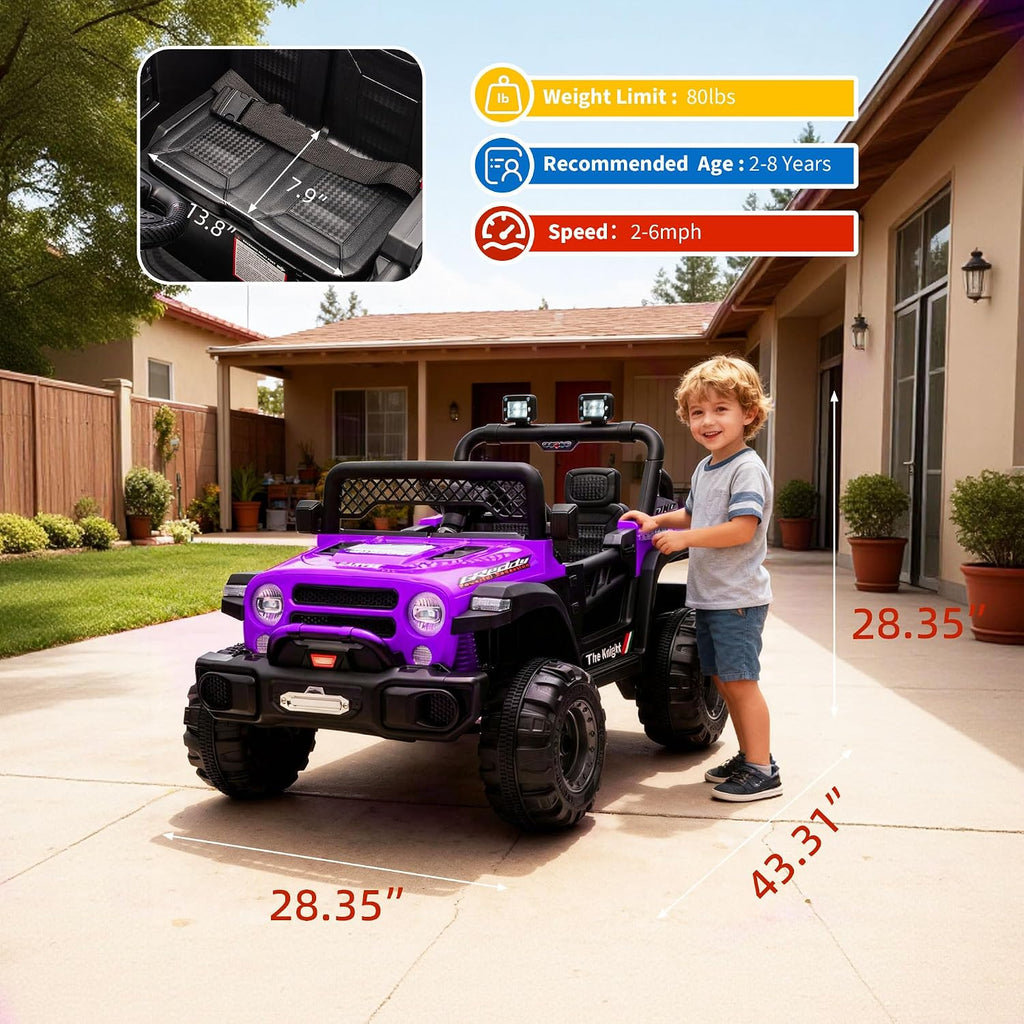 12V Ride on Truck，Kids Electric Car with Parent Remote Control| Features 3 Speeds Up to 6MPH, 2 * 550w Moto, Safty Belt，Spring Suspension, LED Lights, Music for Children Aged 2-8 Years(Purple