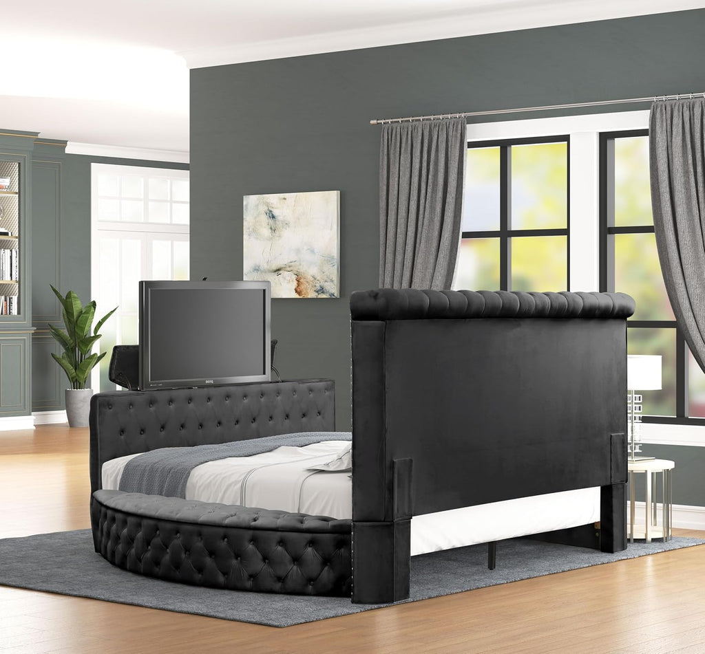 Crystal Tufted King 5 Pc Vanity Bedroom Set Made with Wood in Black