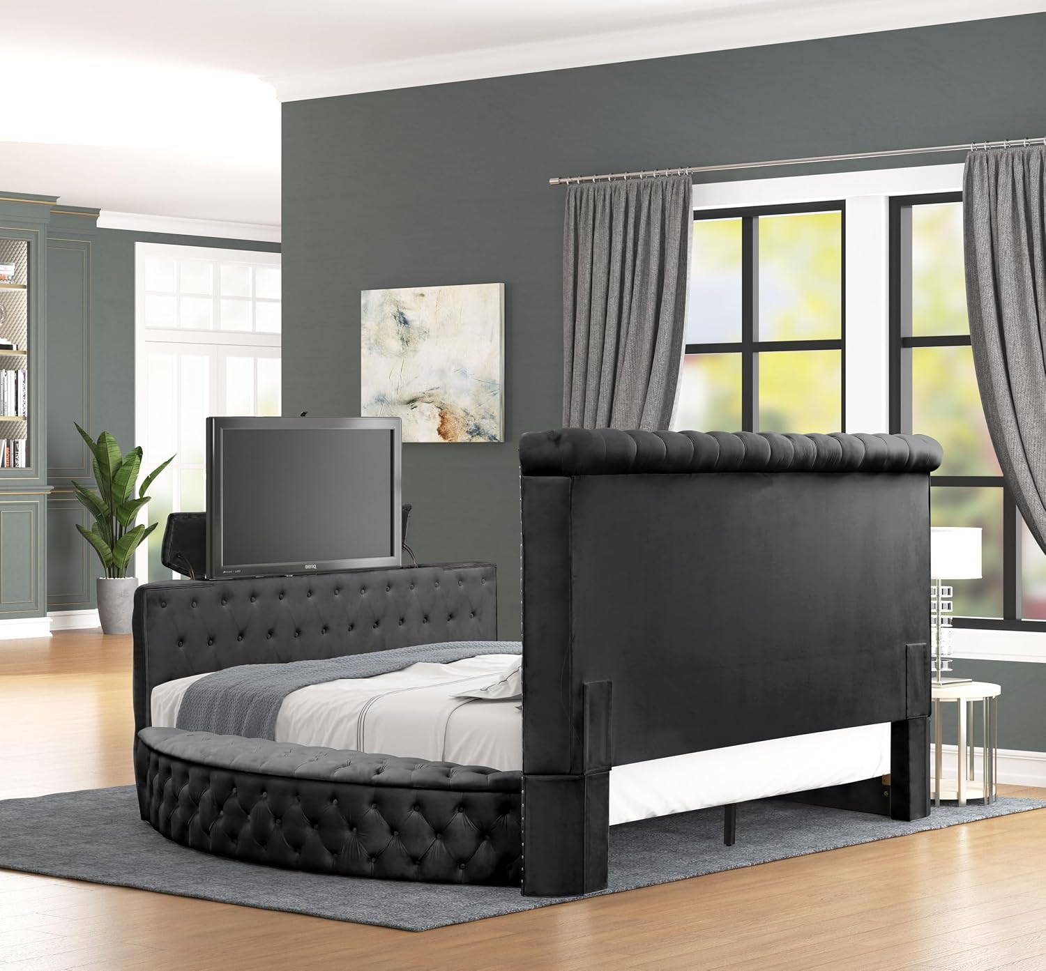 Crystal Tufted King 4 Pc Vanity Bedroom Set Made with Wood in Black