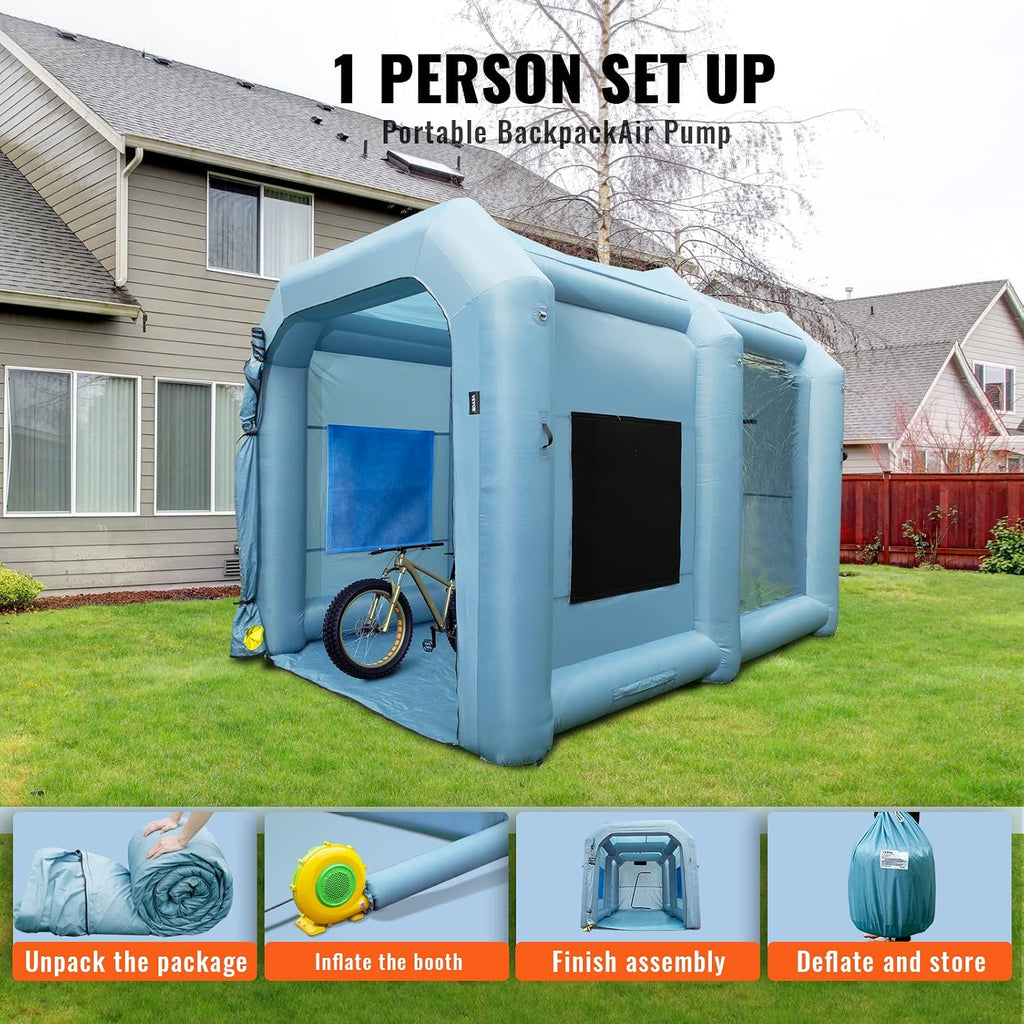 VEVOR Inflatable Paint Booth, 13x10x9ft Inflatable Spray Booth, 950W High Powerful Blower Spray Booth Tent, Car Paint Tent Air Filter System for Car Parking Workstation Motorcycle Garage