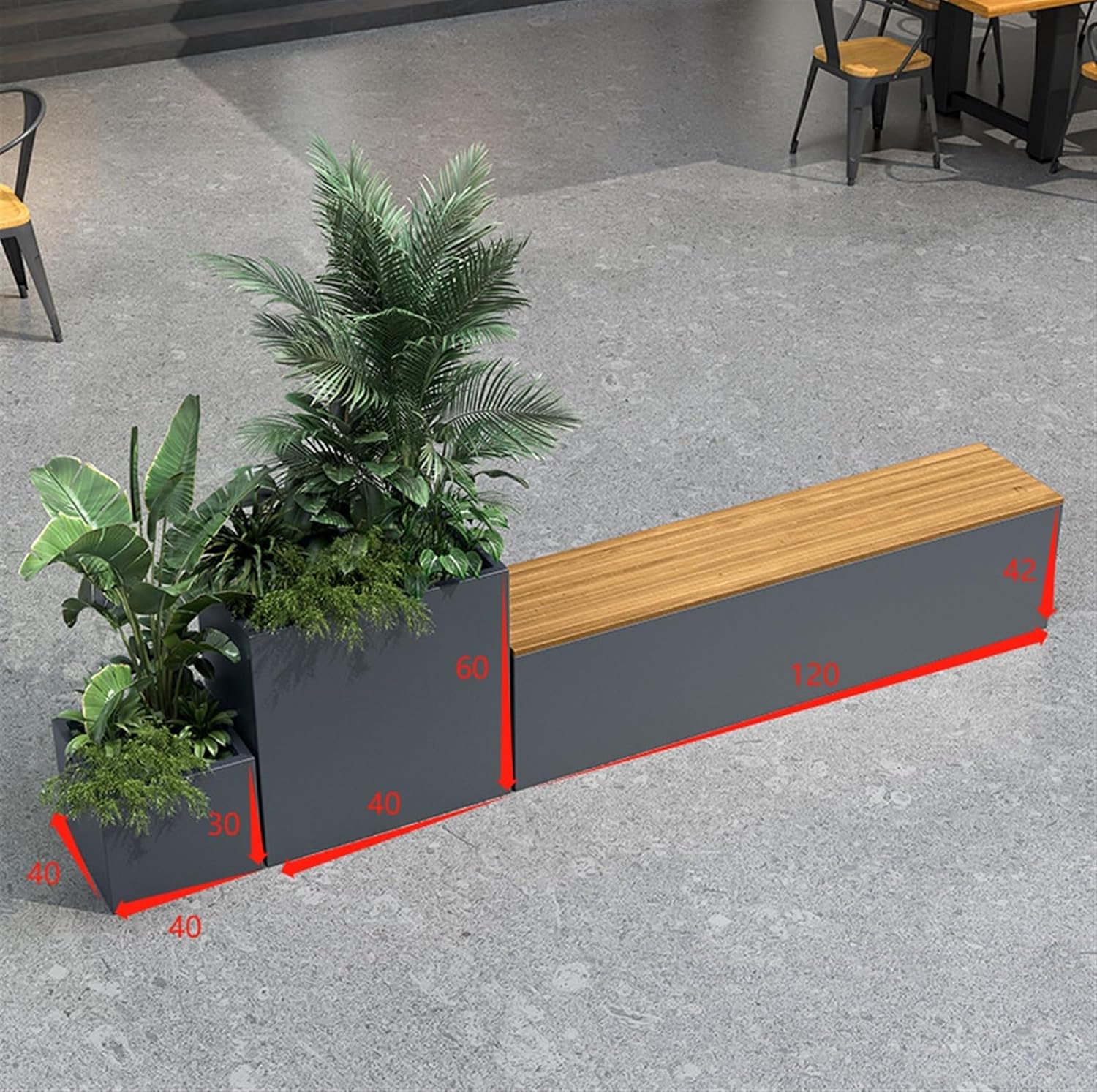 Bench with Planter Box, Outdoor Stainless Steel Raised Garden Bed with Bench DIY Assembly Weather-Resistant Planter Boxes for Flowers Fruit Vegetable Garden Bench(L200cm*D40cm*H60cm)
