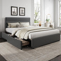 WLIVE Queen Size Upholstered Bed Frame with 4 Storage Drawers and Headboard, Velvet Platform Bedframe, Sturdy Metal & Wooden Slats Support, No Box Spring Needed, Easy Assembly, Dark Grey