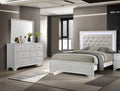 Modern Crisp White Textured Finish Tufted Headboard Integrated LED Lighting Full Size 3pc Bed Set Bedroom Furniture