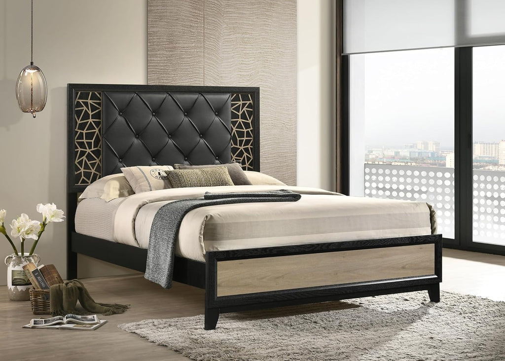 Modern Contemporary King 5PC Bedroom Set Made with Wood in Black and Natural