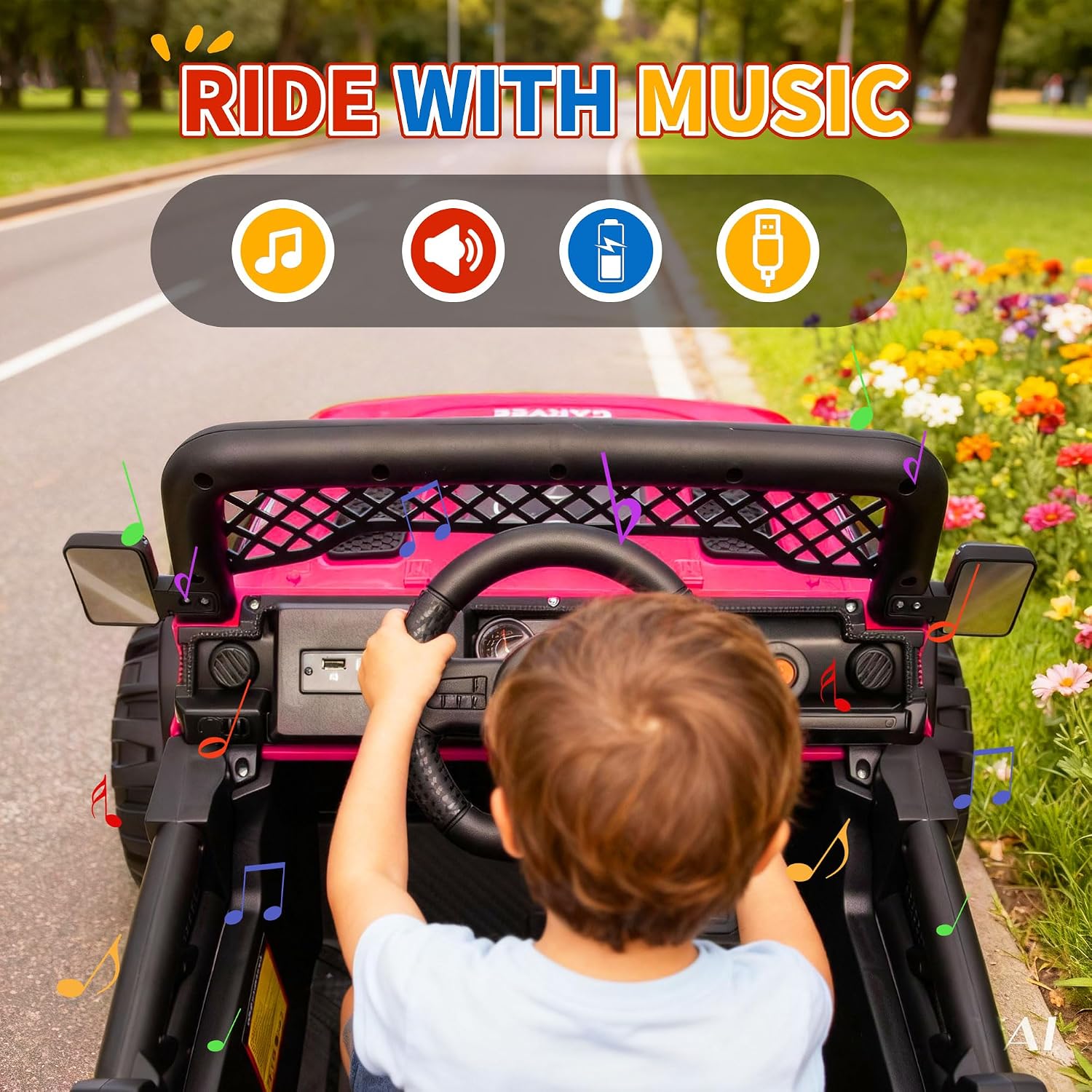 12V Ride on Truck，Kids Electric Car with Parent Remote Control| Features 3 Speeds Up to 6MPH, 2 * 550w Moto, Safty Belt，Spring Suspension, LED Lights, Music for Children Aged 2-8 Years（Rosy