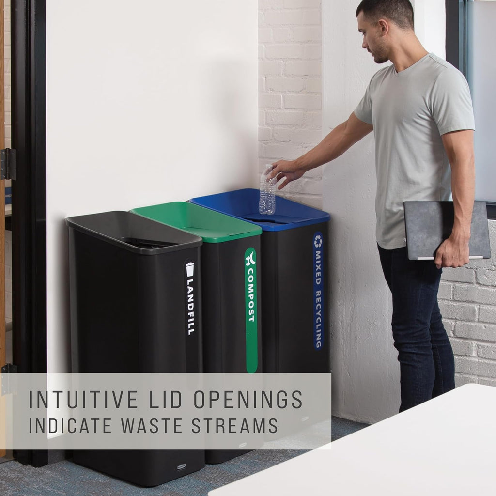 Rubbermaid Commercial Products Sustain Decorative Container, 23 Gallon Trash Can, Black/Green, Indoor for Office Buildings/Food Courts/Fast Casual Restaurants