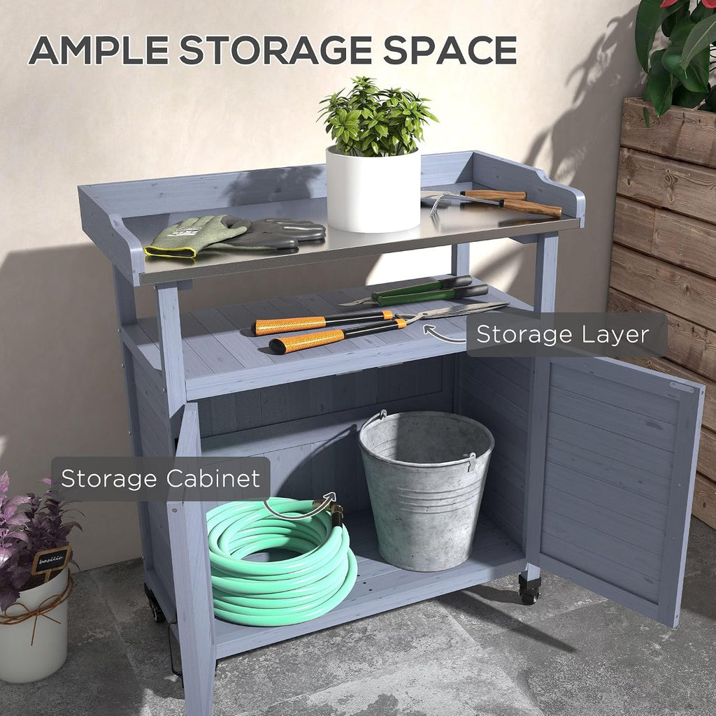 Country Farmhouse Potting Bench with Storage and Cabinet
