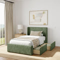 Plank+Beam Upholstered Twin Bed Frame with Rectangular Headboard and Two Storage Drawers, Upholstered Platform Bed, No Box Spring Needed, Easy Assembly, Green