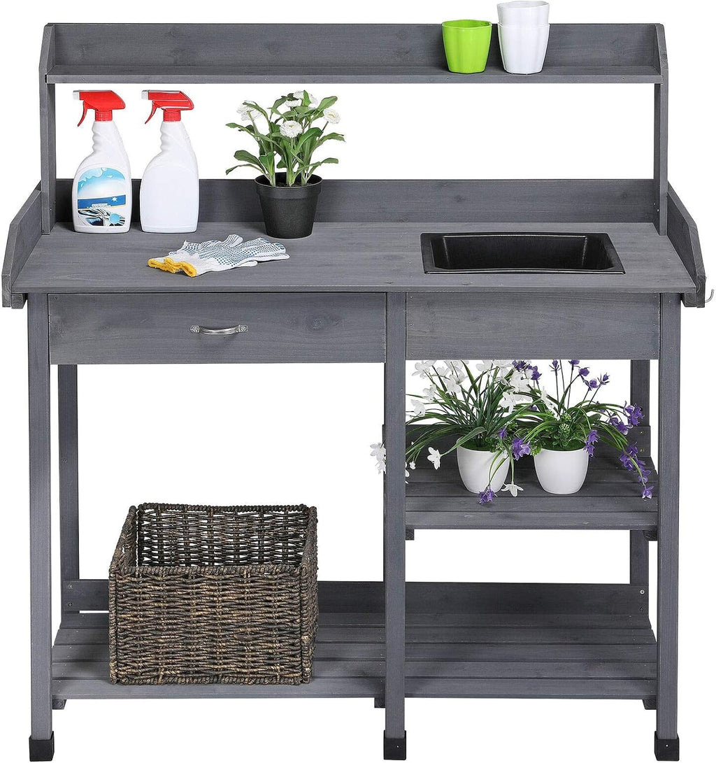 Potting Bench Table Garden Work Planting Benches with Shelf Sink Drawer Outdoor
