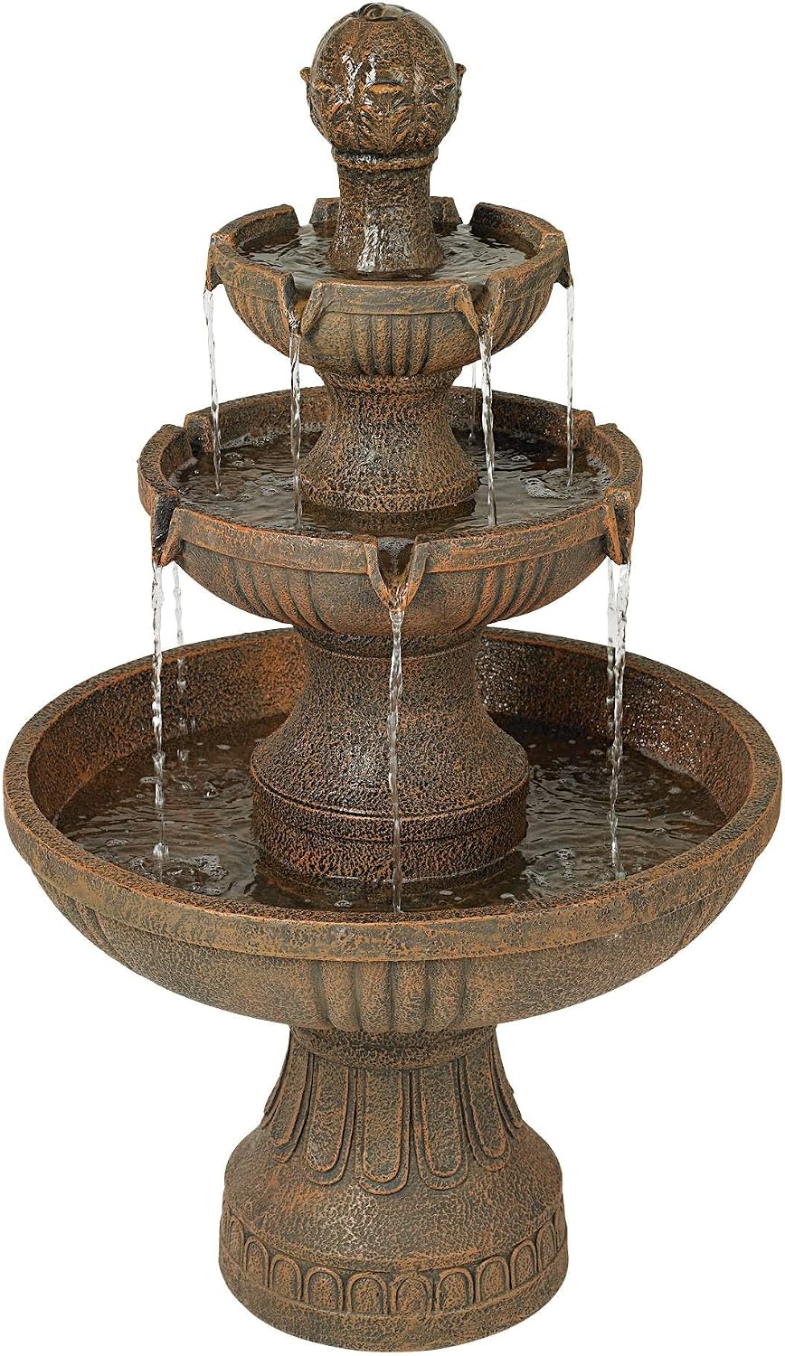 Ravenna 43' High Large Italian Indoor Outdoor Decor Faux Stone Floor Fountain Standing Waterfall 3-Tier Basin Tall Water Feature for Outside Garden Patio Yard Backyard Porch Deck - John Timberland