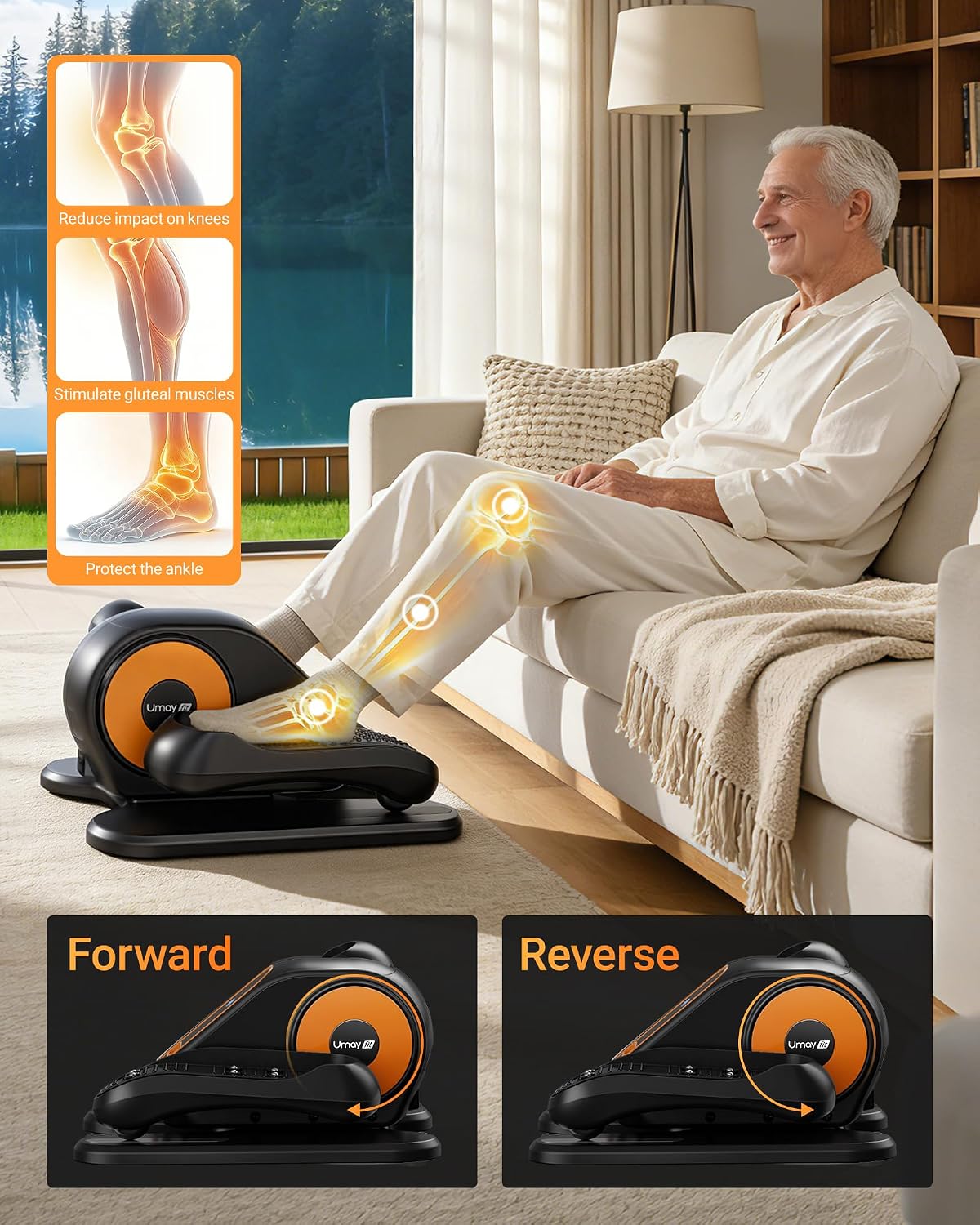 UMAY Under Desk Elliptical Machine, Electric Eclipse Leg Exerciser While Sitting for Seniors with 12 Speeds, Foot Peddler Exercise Machine, Manual & Auto Mode, Seated Pedal Exerciser for Home Office