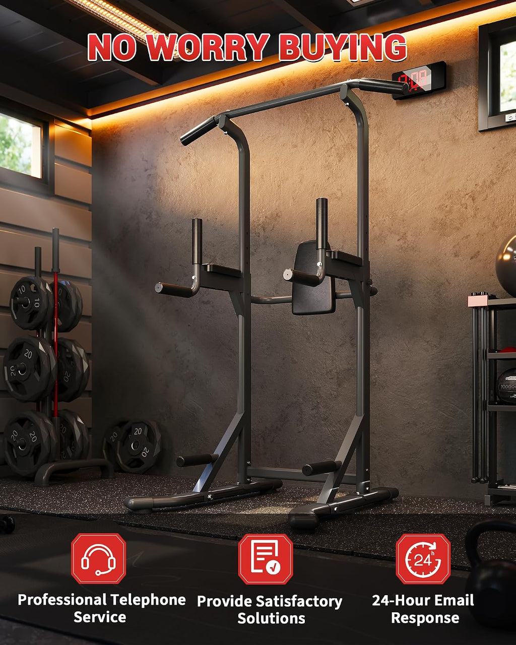 Garvee Pull Up Bar Free Standing Workout Equipment, Power Tower Dip Station for Home Gym, 450LBS Weight Capacity Strength Training Fitness Equipment