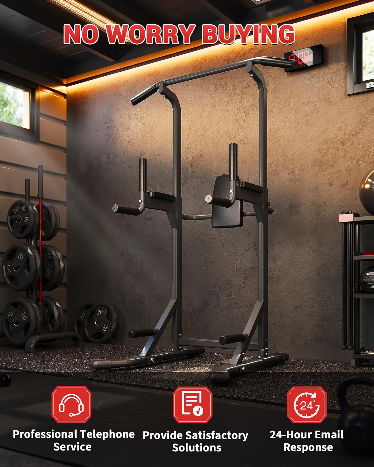 Garvee Pull Up Bar Free Standing Workout Equipment, Power Tower Dip Station for Home Gym, 450LBS Weight Capacity Strength Training Fitness Equipment