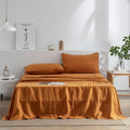 EVERLY Linen Sheets Set Full Size,100% French Stonewash Pure Linen Sheets Set,4Pieces (1Flat Sheet,1Fitted Sheet,2Pillowcase) Suitable for Hot Sleepers,16Inch Deep Pocket Natural Bedding Set-Caramel