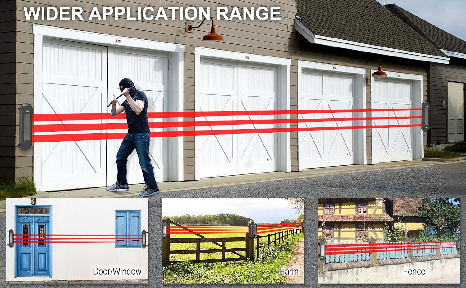 HTZSAFE Solar Wireless Driveway Alarm System-300 Feet Wide Sensor Range | 1/2 Mile Long Transmission Range-No Wiring No Need Replace Battery- Outdoor Weatherproof DIY Security Perimeter Alert System