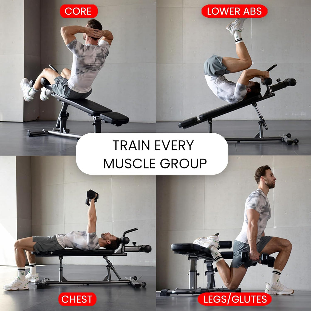 Finer Form Gym-Quality Adjustable Sit Up Ab Bench & Decline Weight Bench for Home Gym Strength Training.