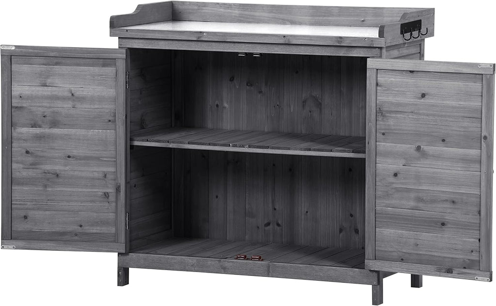 Outdoor 39' Potting Bench Table, Rustic Garden Wood Workstation Storage Cabinet Garden Shed with 2-Tier Shelves and Side Hook, Orange,for Outdoor Indoor Use (Grey)
