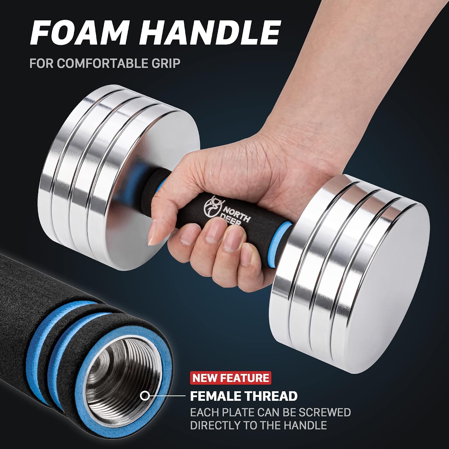 Northdeer V2.0 Upgraded Adjustable Steel Dumbbells 40LB / 60LB - 2 in 1 Dumbbell Barbell Set for Home Gym Workout - Compatible with V1.0 Dumbbells