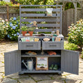 64.9'' H Garden Potting Bench with Storage Drawers and 3 Movable Shelves, Large Kitchen Island with Stainless Table Top, Grill Prep BBQ Table for Party, Gray