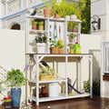 64.6' Outdoor Large Potting Bench Table,Wood Workstation with 6-Tier Shelves and Large Tabletop,Backsplash and Side Hook,for Mudroom Backyard Garden Patio (White@Shelves)
