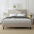 Queen Size Linen Bed Frame, Upholstered Platform Bed Frame with Adjustable Headboard, Wooden Slats Support, No Box Spring Needed, Easy Assembly, Beige