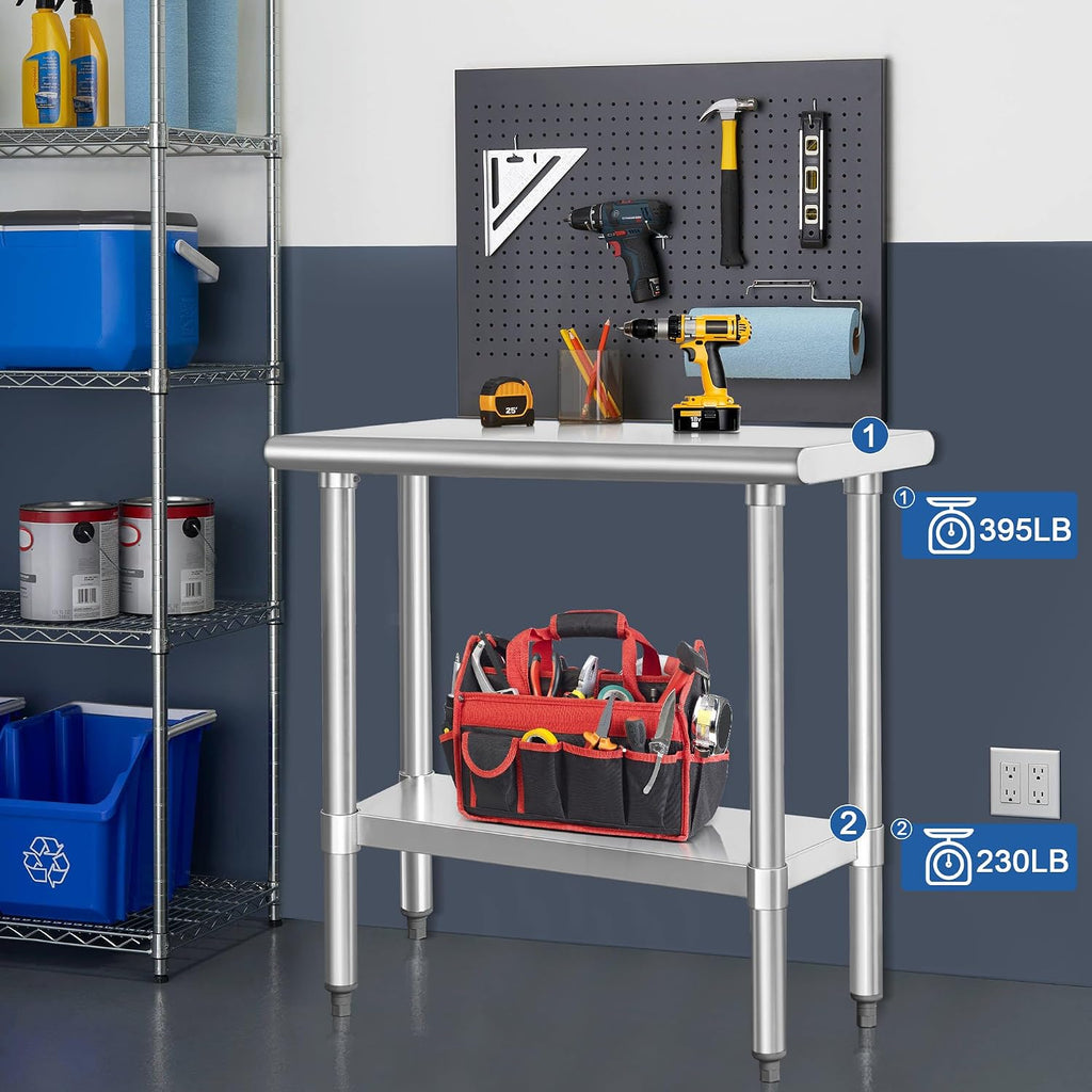 HARDURA Stainless Steel Work Table Commercial 18×36 Inches Kitchen Prep Table and Heavy Duty Commercial Workbench NSF 430 with Undershelf and Galvanized Legs