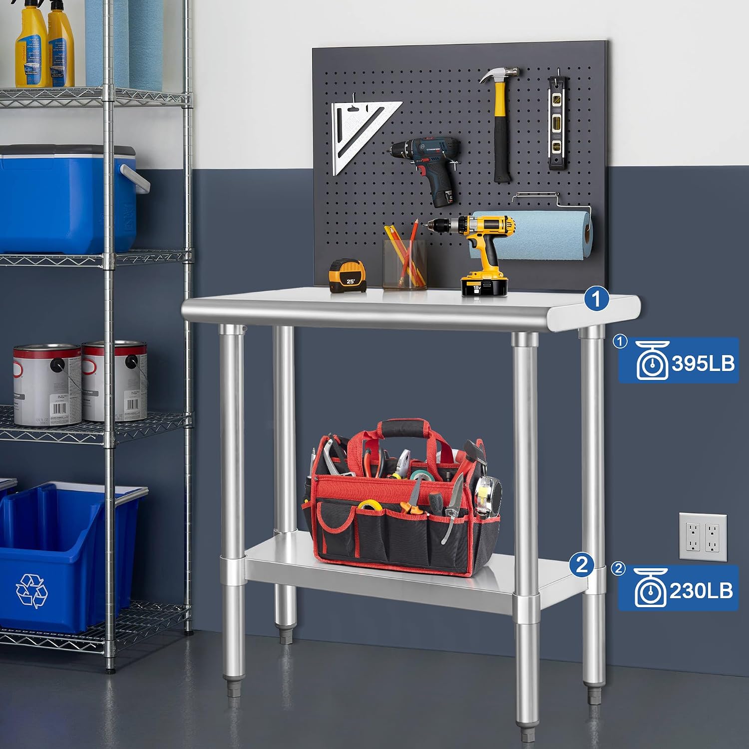 HARDURA Stainless Steel Work Table Commercial 18×36 Inches Kitchen Prep Table and Heavy Duty Commercial Workbench NSF 430 with Undershelf and Galvanized Legs