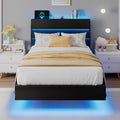 iPormis Floating Twin Size Bed Frame with LED Lights & Charging Station, Platform Bed with Wooden Storage Headboard, Heavy Duty Slats Support, No Box Spring Needed, Easy Assembly, Noise-Free, Black