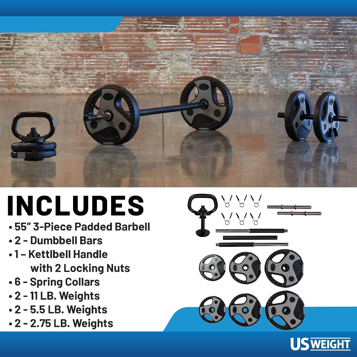 US Weight Weight Set for Home Gym - Barbell, Curl Bar or Multi-Use Options - Various Weight Options