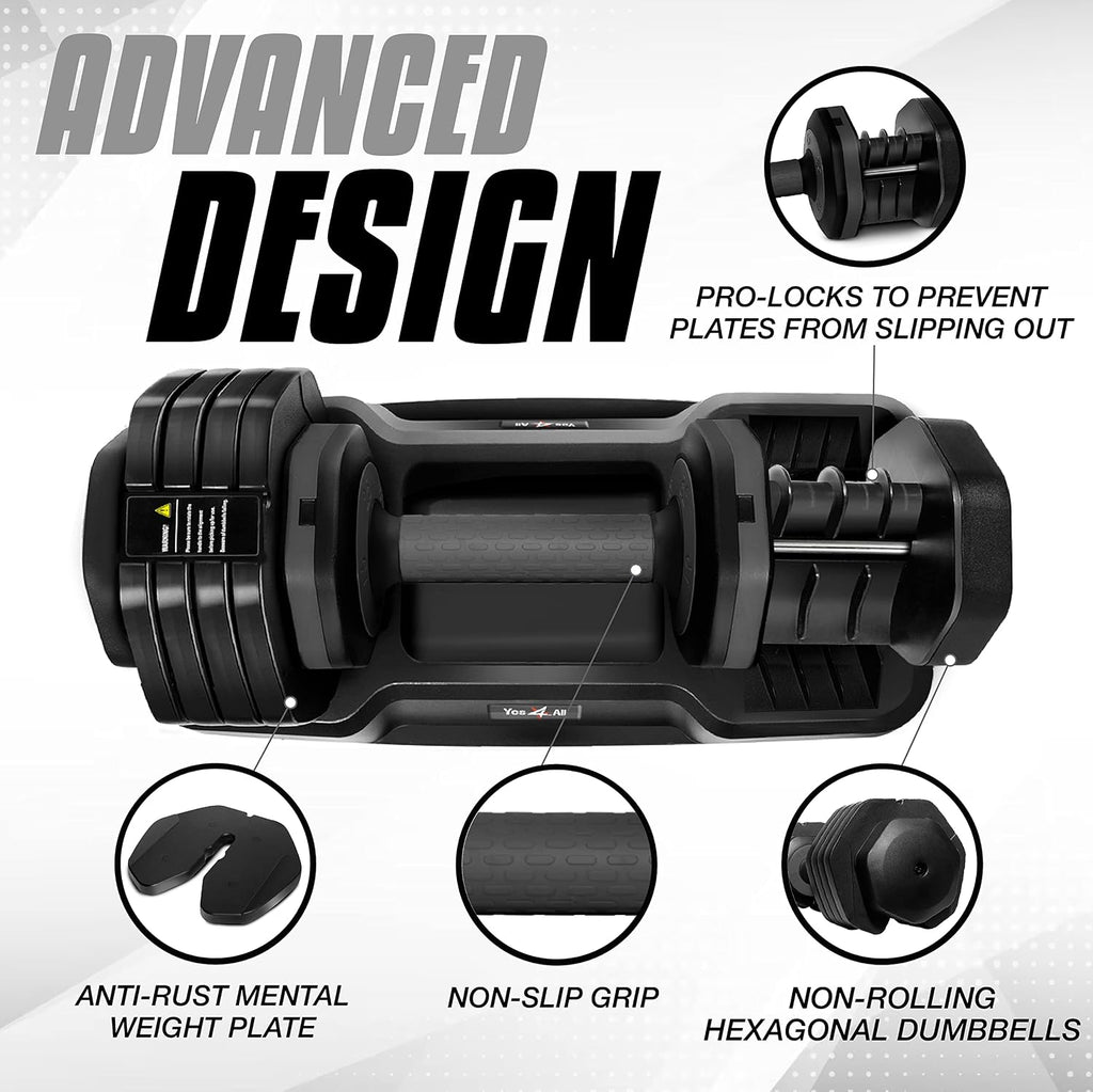 Yes4All 25/55LB Single/Pair Adjustable Dumbbells Weights, 5 in 1 Free Weights Dumbbell with One Second Dial Handle for Different Workout Levels