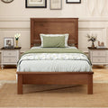 GOFLAME Twin Size Wood Bed Frame, Mid-Century Modern Platform Bed with Headboard, Solid Wood Legs, Mattress Foundation with 12 Wooden Slats, No Box Spring Needed, Walnut