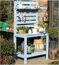 Potting Bench Garden Table for Outdoors Solid Wooden Work Station Gardening Bench Potting Table with Hooks (Color : Blue, Size : 90x45x165cm)
